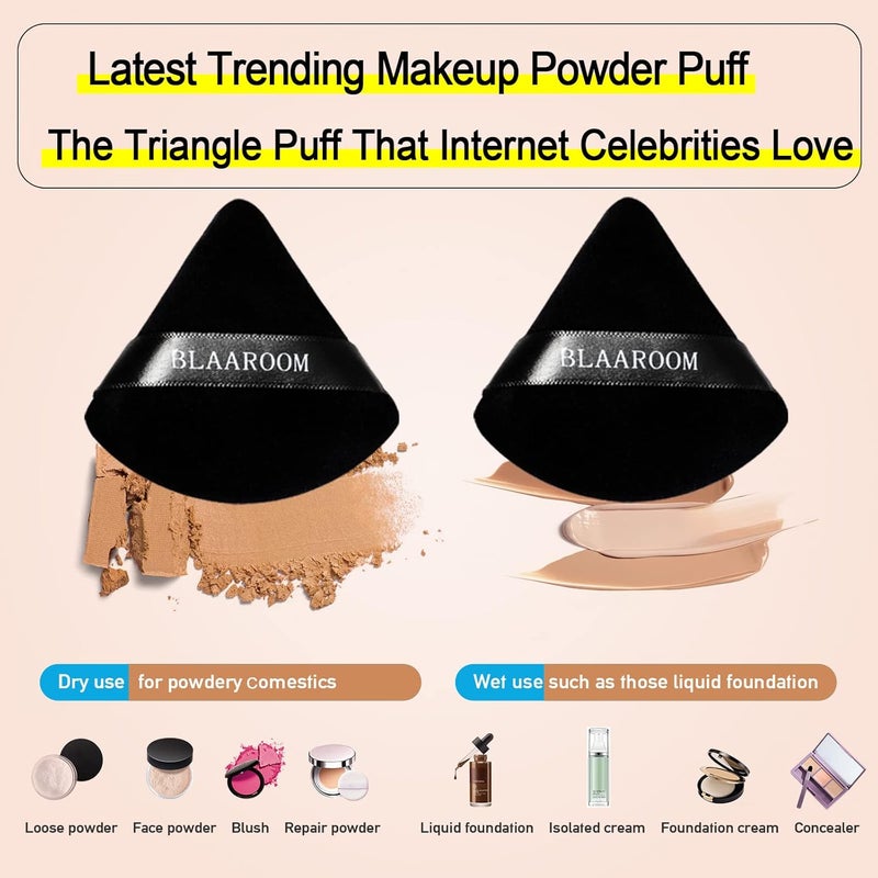 BLAAROOM 12 Pieces Powder Puff Face Makeup Puff, Velour Triangle Powder Puffs for Loose Powder Soft Cosmetic Foundation Sponges Wedge Shape Beauty Makeup Tools - Black - Image 4